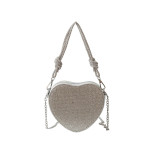 Gold Celebrities Elegant Solid Heart Shaped Sequined Rhinestone Bags