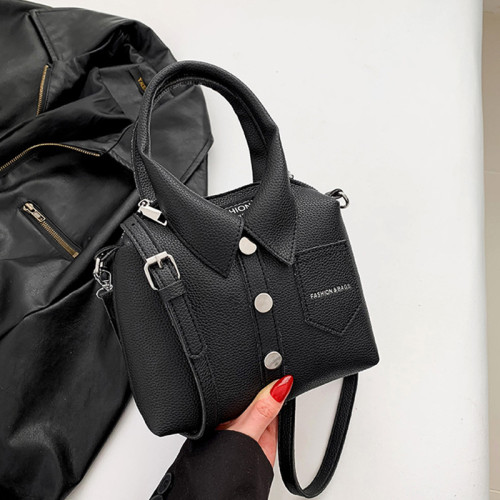 Black Casual Solid Rivets Buttons Zipper Bags