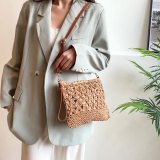 Khaki Sweet Solid Patchwork Weave Bags