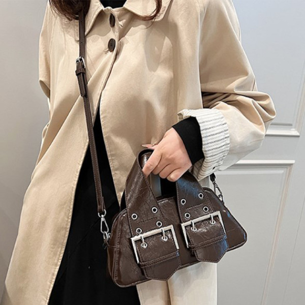 Deep Coffee Casual Vintage Solid Rivets Metal Accessories Decoration Bags