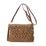 Khaki Sweet Solid Patchwork Weave Bags