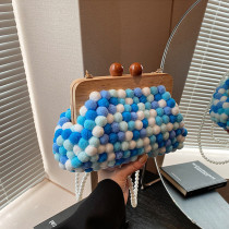Blå Sweet Vacation Color Block Pearl Fur Ball Bags