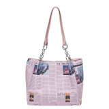 Pink Daily Print Patchwork Zipper Bags
