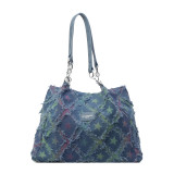 Blue Casual Print Patchwork Bags