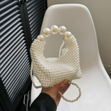White Sweet Daily Solid Patchwork Pearl Bags