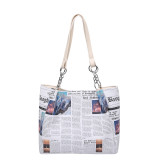White Daily Print Patchwork Zipper Bags