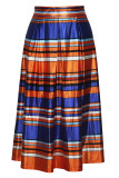 Orange Red Elegant Print Patchwork One Step Skirt Plus Size