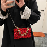 Black Daily Vintage Solid Sequins Chains Bags