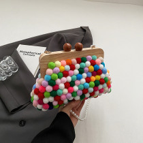 Color Sweet Vacation Color Block Pearl Fur Ball Bags