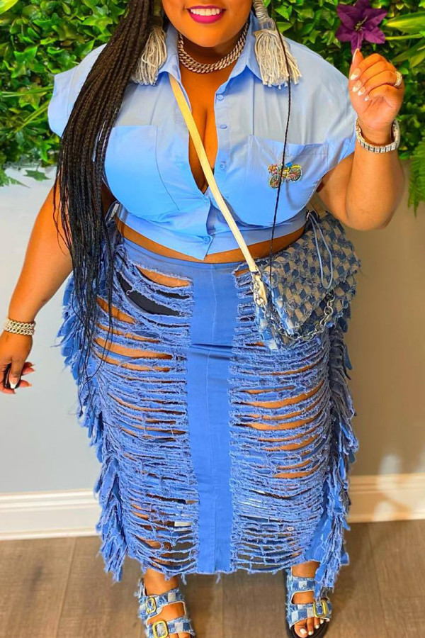 Casual Solid Tassel Ripped Pencil Bottoms