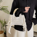 Svarta dagliga randiga Patchwork Solid Tassel Patchwork Zipper Weave Bags