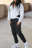 Zwarte straat-patchwork-broek met trekkoord en gekruiste bandjes met mid-taille potlood-patchwork-broek