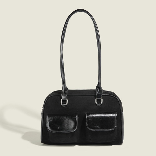Schwarze lässige Vintage-Reißverschlusstaschen mit fester Tasche