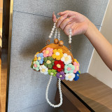 Bolsos de perlas de patchwork de flores dulces de color caqui