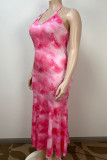 Розовые знаменитости с принтом повязки в стиле пэчворк с открытой спиной и бретелькой на шее Русалка Платья больших размеров