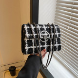 Black Celebrities Elegant Plaid Metal Accessories Decoration Contrast Weave Bags