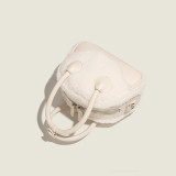 White Vintage Solid Patchwork Fluffy Bags