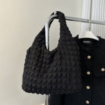 Black Casual Simplicity Plaid Solid Fold Contrast Bags