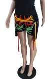 Color Street Patchwork Draw String Pocket Correas cruzadas Skinny cintura alta Pantalones de patchwork convencionales