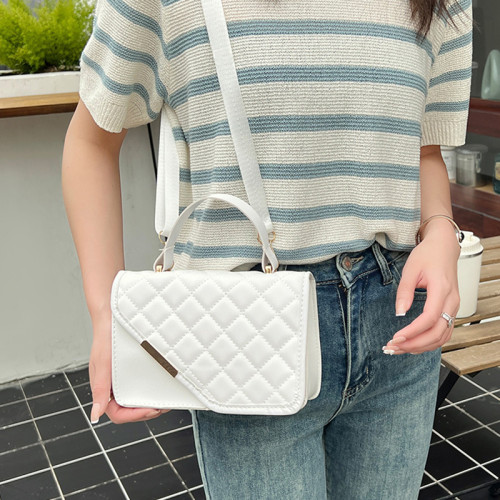White Daily Plaid Rhombic Patchwork Zipper Bags