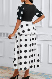Black Elegant Dot Patchwork With Bow Zipper V Neck A Line Dresses