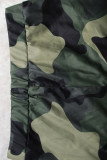 Армейский зеленый Уличный принт с кисточками Пэчворк О-образный вырез Большие размеры Два предмета