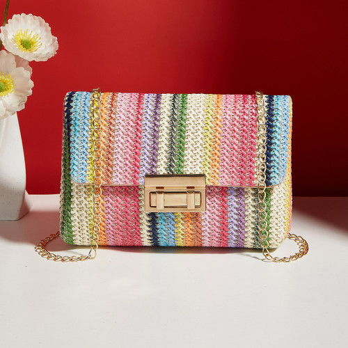 Rosa Daily Color Block Patchwork Dragkedja Weave Bags