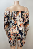 Meerkleurige casual print patchwork zak off-shoulder grote maten jumpsuits