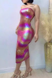 Kleur Sexy gradiënt bronzing patchwork strapless strapless jurken met split