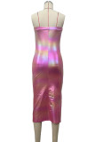 Kleur Sexy gradiënt bronzing patchwork strapless strapless jurken met split