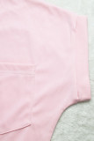 Cyanfarbene, süße, einfarbige, gerade Patchwork-Kleider mit O-Ausschnitt und Tasche