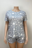 Ljusgrå Casual The stars Patchwork O Neck Plus storlek Two Pieces