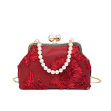 Svart Röd Vintage Elegant Flowers Pearl Fold Väskor