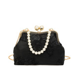 Black Vintage Elegant Flowers Pearl Fold Bags