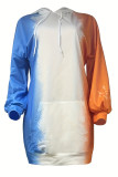 ホワイトカジュアルカラーブロックパッチワークドローストリングポケットフード付きカラーストレートドレス