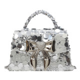 Silver Celebrities Elegant Solid Sequins With Bow Bags