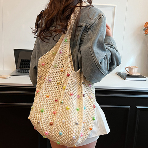 White Daily Patchwork Pearl Weave Bags