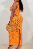 Orangefarbene Sexy-Prominente-Badebekleidung mit ausgehöhltem Patchwork-Schlitz und festem Verband