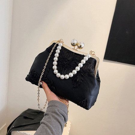 Sacs pliables noirs à fleurs élégantes vintage avec perles