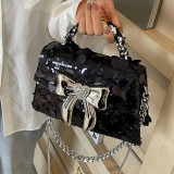 Silver Celebrities Elegant Solid Sequins With Bow Bags