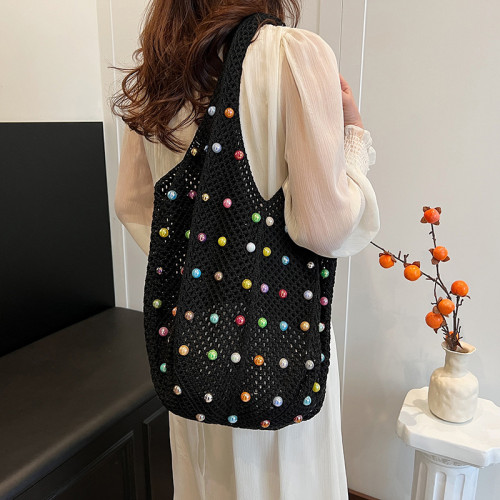 Black Daily Patchwork Pearl Weave Bags