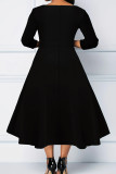 Schwarze, elegante A-Linien-Kleider mit Patchwork-Reißverschluss und quadratischem Kragen