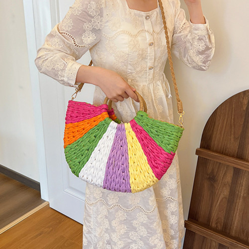 Paarse dagelijkse kleurblok patchwork geweven tassen