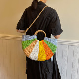 Deep Coffee Daily Color Block Patchwork Weave Bags