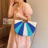 Khaki Daily Color Block Patchwork Weave Bags