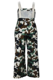 Legergroene elegante camouflageprint patchwork zak plus size jumpsuits