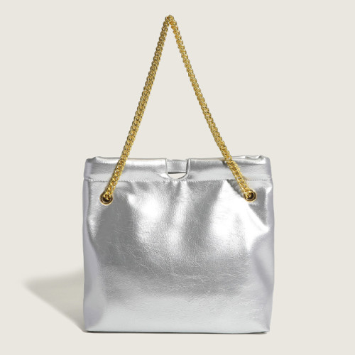 Серебряные повседневные простые сумки с однотонными цепочками