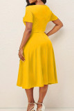 Желтые элегантные платья с квадратным воротником и принтом в стиле пэчворк больших размеров
