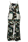 Army Green Elegant Camouflage Print Patchwork Pocket Plus Size Jumpsuits