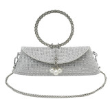 Borse con strass di perle e catene solide formali eleganti grigio argento